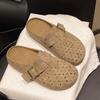 Женские шлепанцы Baotou 2025 лето новая имитация коровьей кожи полые туфли модные и удобные шлепанцы на плоской подошве