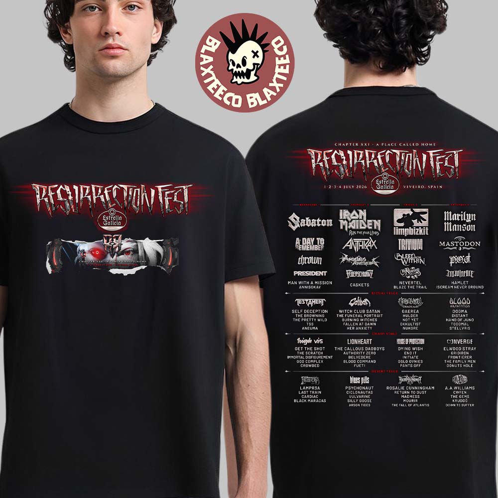 Resurrection Fest 2026 Полный список артистов В Вивеиро, Испания С 1 по 4 июля 2026 г. Двусторонняя футболка