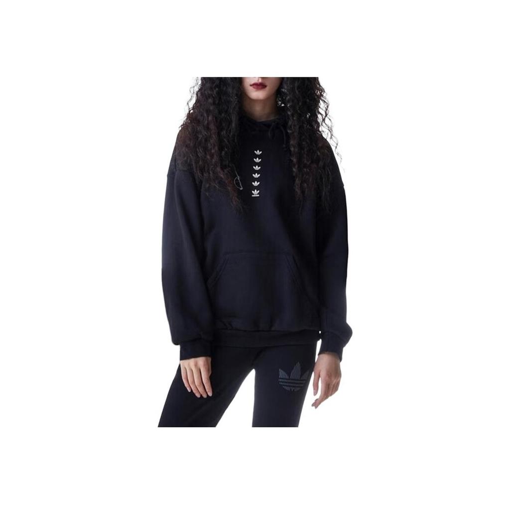 Adidas Оригинальные женские толстовки с капюшоном и принтом логотипа-трилистника с карманом-кенгуру, черные HC1673