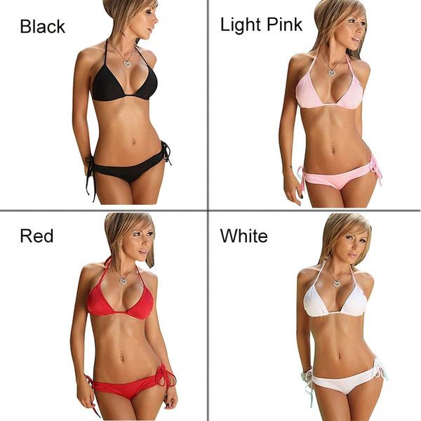 Модный женский комплект бикини, сексуальный сплошной цвет, летний купальный костюм, купальник, повседневная пляжная одежда, бюстгальтер, бикини