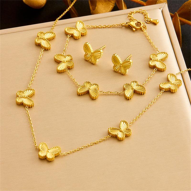 Stainless Steell Butterfly Bracelet Necklace Bracelet Earrings for Women Girl Hand Chain Jewelry Gift