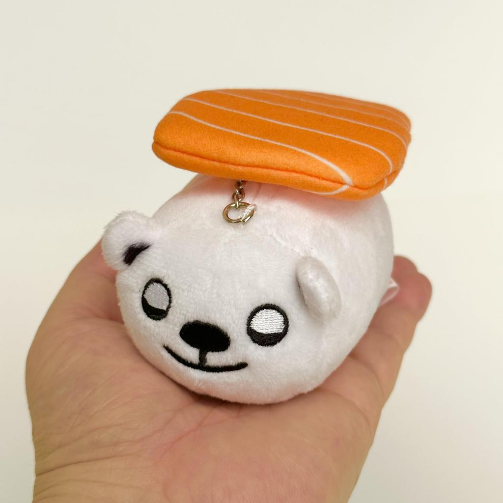 Суши Зоо - Sushizoo Плюшевая брелок-маскот Белый медведь Sushirokuma, Смесь суши и животных, Сонное лицо, Съемная начинка из лосося, Пушистый, Размер ладони