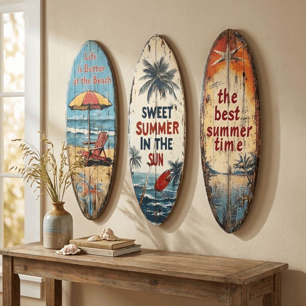 Summer Wooden Surfboards Wall Decor Colorful Beach Decor Wall Art  Festival Decor
