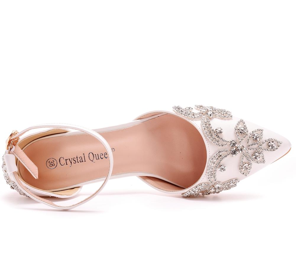 Crystal Queen женские туфли на высоком толстом каблуке 4 см 7 см 10 см сексуальные туфли-лодочки белые роскошные свадебные туфли невесты со стразами сандалии с острым носком