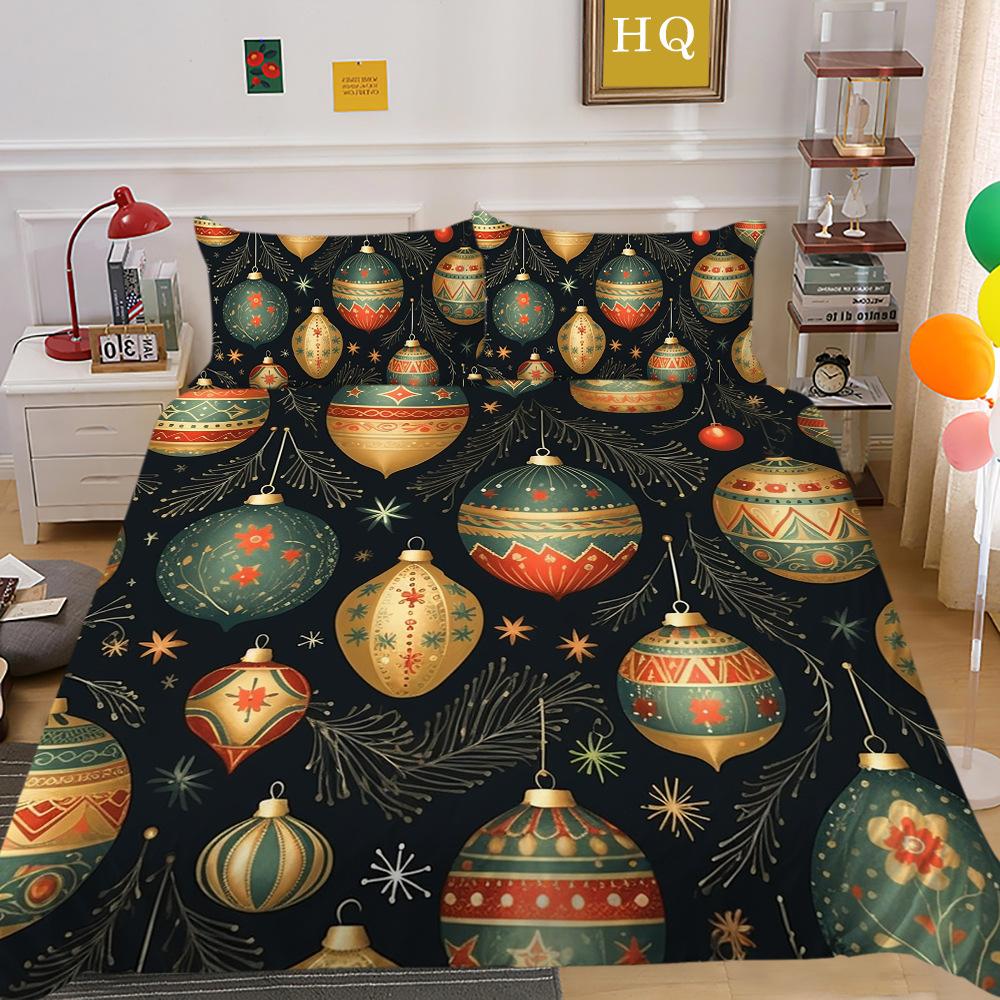 Рождественская печать 3D-печать Полиэстеровая наволочка Пододеяльник Набор из двух или трех предметов