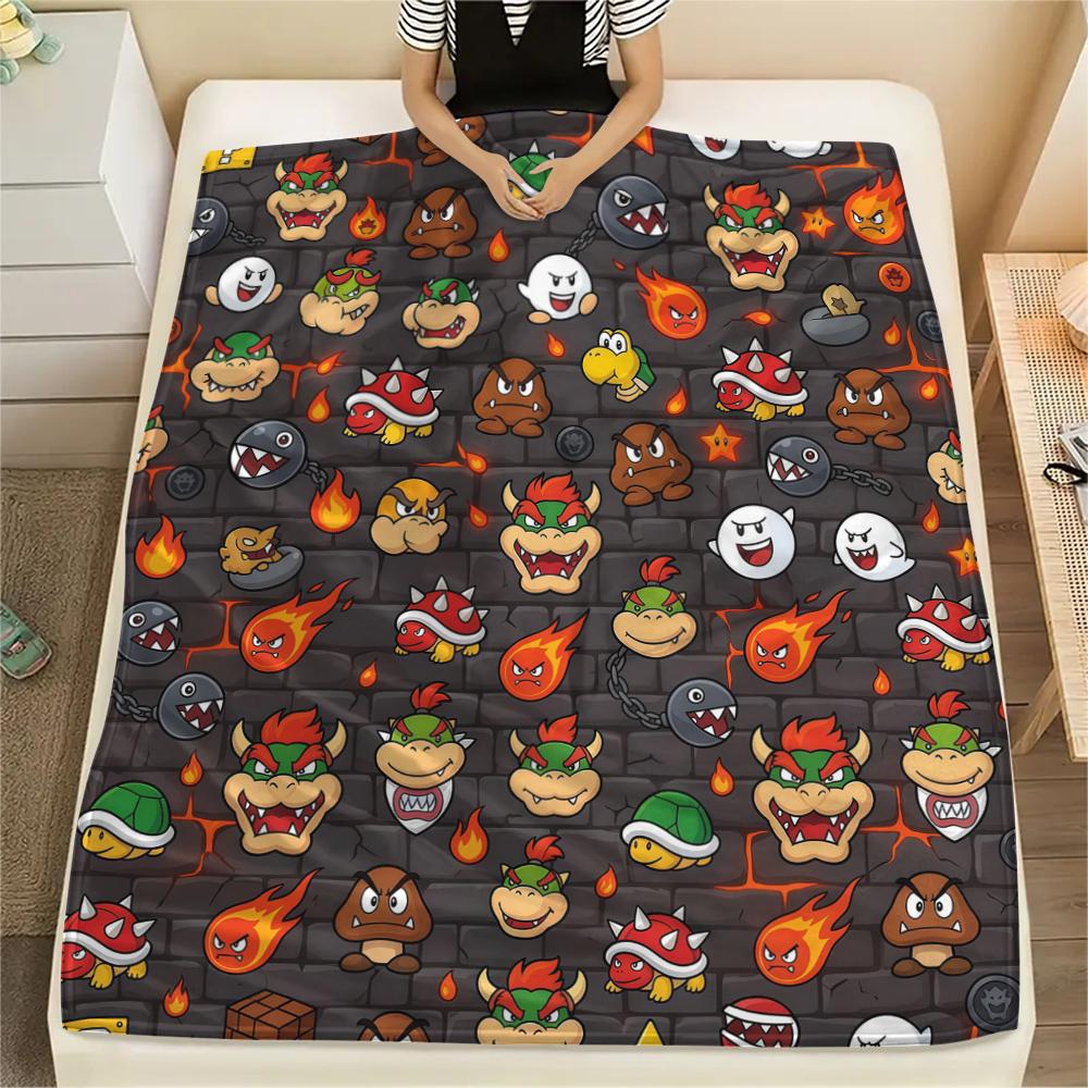 Super Mario Flannel Blanket Print, Warm Soft for Sofa Bed Chair, Perfect for Travel Picnic Bedroom -HE61