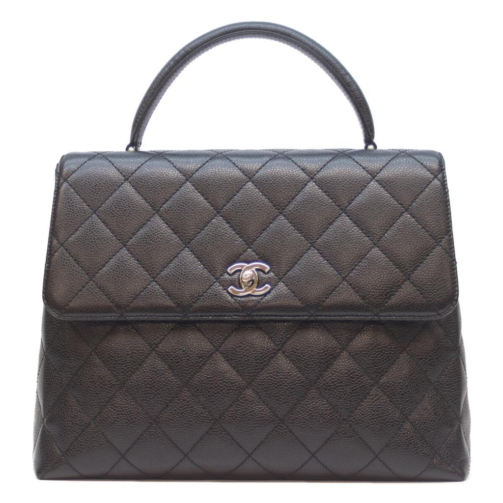 CHANEL No. 6 A12397 Black Caviar Silver Hardware Matelasse Top Handle Brief Handbag Black / SV HardwareUsed