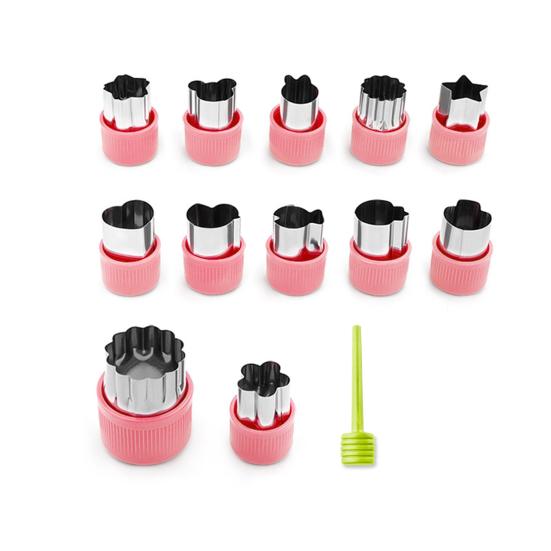12Pcs Fruit Vegetable Cutter Shapes Set Mini Cookie Cutters Fruit Cookie Pastry Stamps Mold Reusable Food Shape Cutter Kit Kitchen Helper
