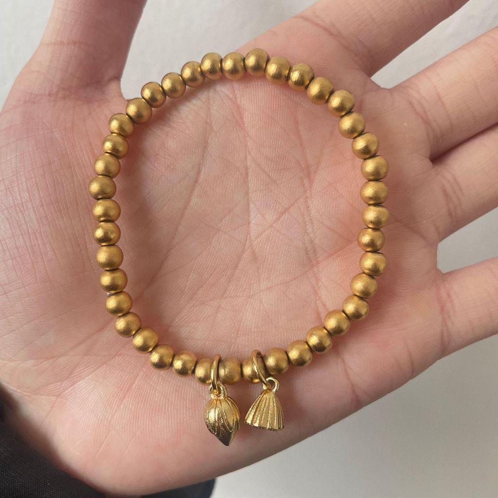 Brass Imitation Gold Lotus Bead Bracelet for Women - Ancient Two Worlds Style, Ideal Gift for Girlfriend