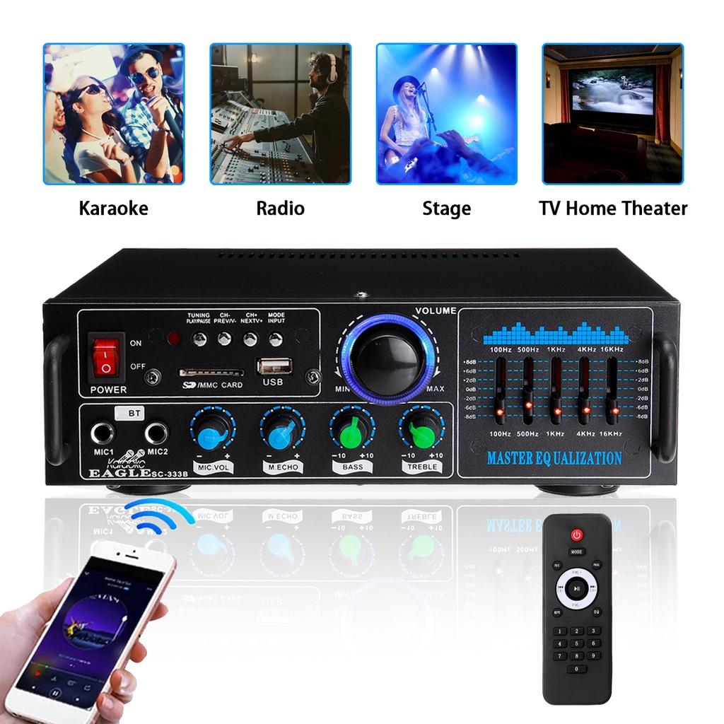 2000W 2 Micphone Bluetooth Stereo Amplifier Surround Sound Mixer 220V FM AUX USB SD AMP Home Cinema Karaoke Remote Control