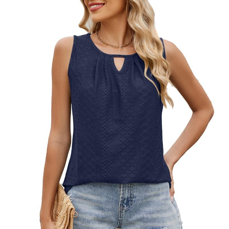 Женская футболка без рукавов с круглым вырезом и плиссировкой, весна-лето