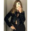 Fashion Sequin Bow Lace Up Women Jacket Elegant O-neck Long Sleeve Slim Short Coats Autumn Female Chic Party Street Outwear