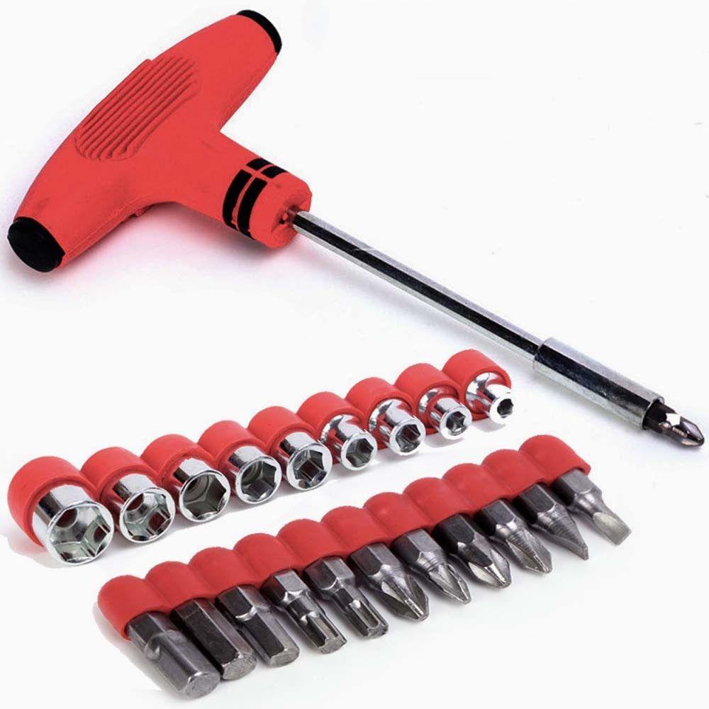 21Pcs/set Multi-Function T-handle Wrench Hex Socket Phillips Torx Slotted Screwdriver Bit Set