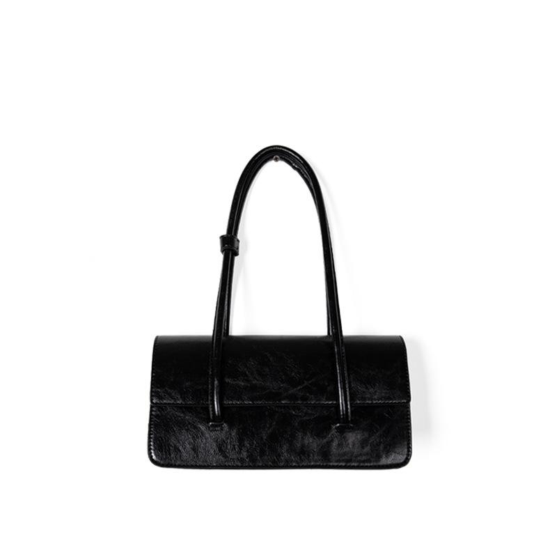 New Female Handbag with Niche Design, Oil Wax Leather Shoulder and Armpit Bag, High-end Texture, Fashionable Handheld Tote Bag