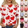 Women's Fashionable Casual Three-quarter Sleeve Valentine's Day Printed Round Neck Top
