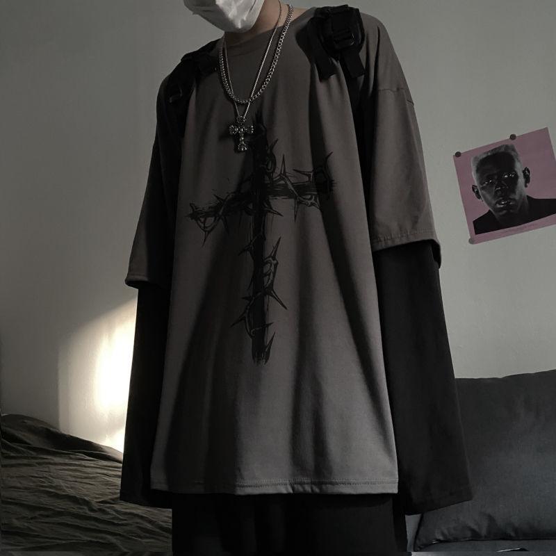 Gothic Goth Style Tshirt Mall Goth Tops Punk Long Sleeve Oversized T-shirt Japanese Streetwear Fashion Korean Style