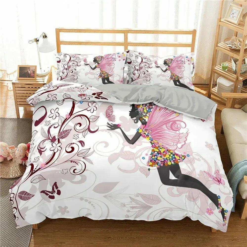 Romantic Style Fairy Girl With Wings Bedding Set Single Twin Double Queen King Cal King Size Bed Linen Set