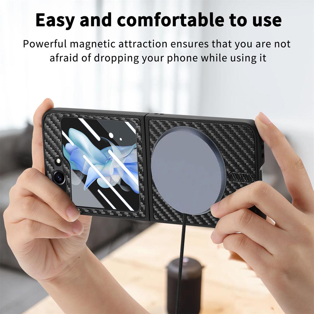 Чехол для Samsung Galaxy Z Flip5 5G, совместимый с MagSafe, кожаный+ПК чехол с пленкой для заднего экрана