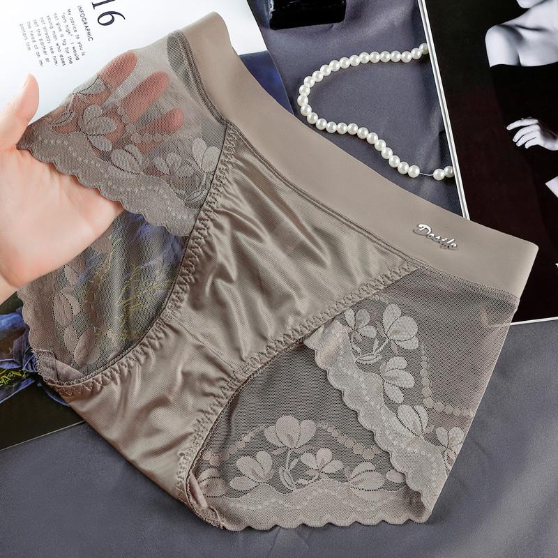 Трусики-стринги из высококачественного атласного кружева с высокой талией, поддерживающие живот, с приподнимающим бедра хлопковым швом и сексуальной сеткой, размер плюс