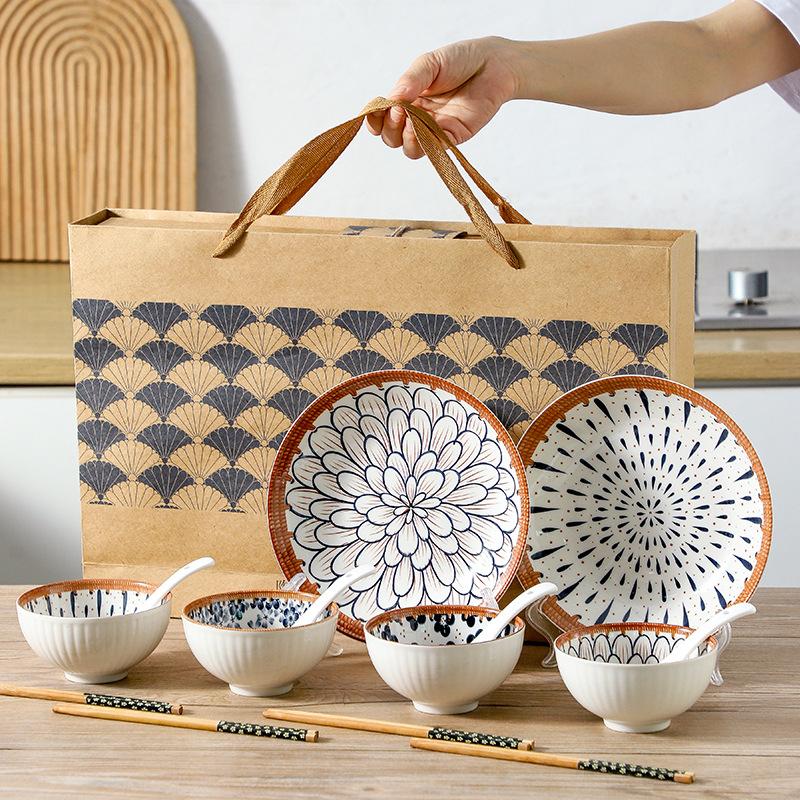 Japanese-Style Dishes, Plates, Gift Boxes, Ceramic Cowhide Boxes, Tableware Sets, Gifts, Business Promotions, Gifts, Light Luxury And Retro.