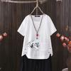 New Nordic Flower Print V-neck Cotton Hemp T-shirt for Women - 2025 Summer Light & Stylish