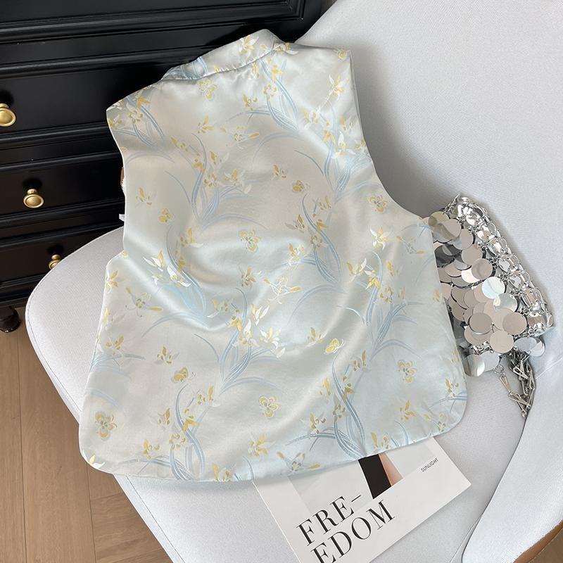 Женский жаккардовый жилет с косой планкой, для ранней весны, многослойный, высококлассный, в стиле ретро, с воротником-стойкой, жилет-топ