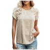Women's Casual Floral  Printed Lace Crochet Short Sleeve Round Neck Summer Loose Tops Tops