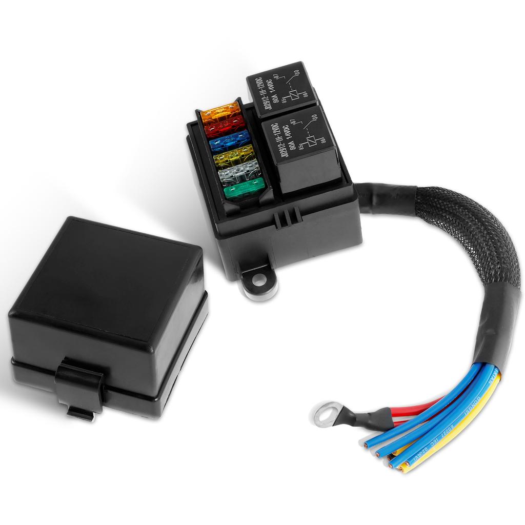 Pre-Wired Fuse Relay Box with 2Pcs 4 Pin 80A Relays and 6 ATC/ATO Fuses IP65 Waterproof Relay Fuse Block Multipurpose Reusable