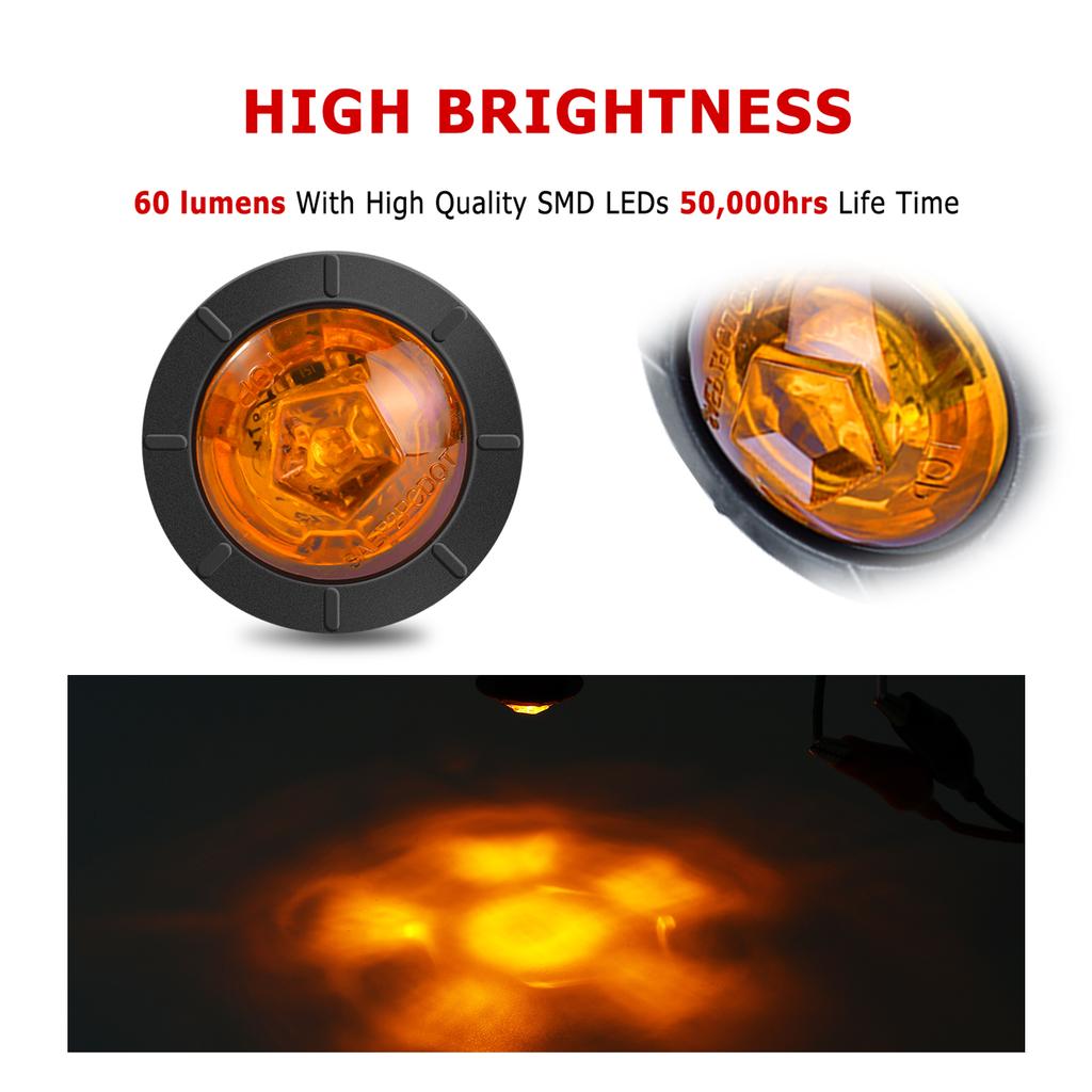 Amber LED Clearance Bullet Marker Lights 3/4 INCH Button Side LED Marker Light For Trailer Truck Accessories RV Car Bus Van 4pcs