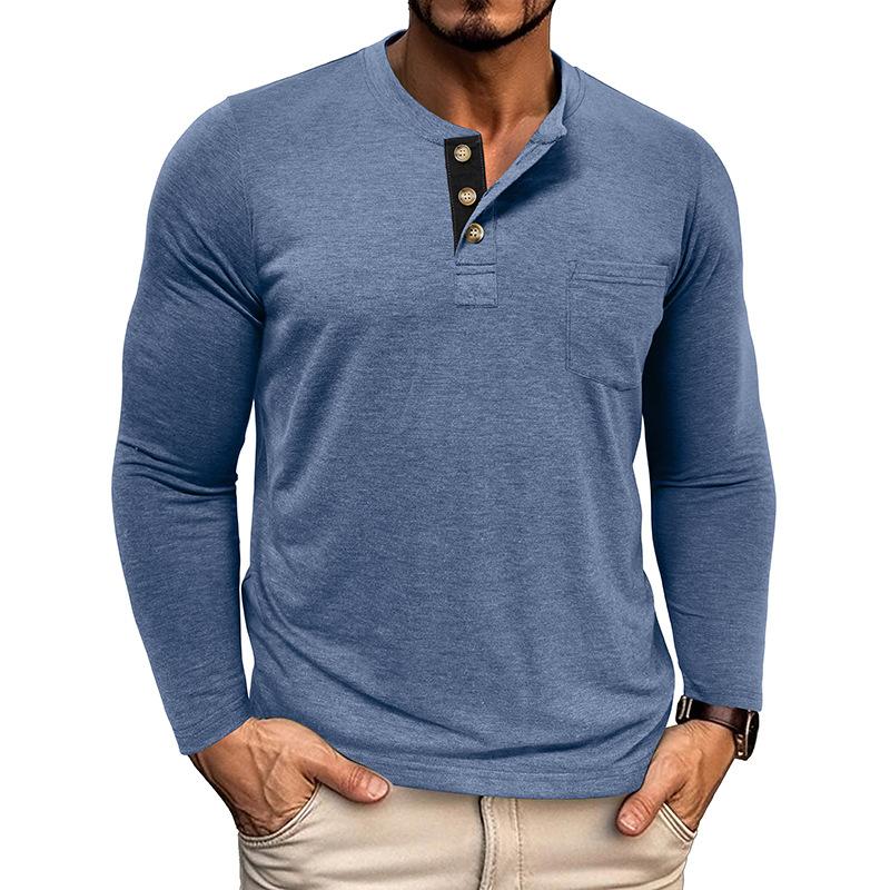 Мужская повседневная футболка-henley с длинным рукавом, color block