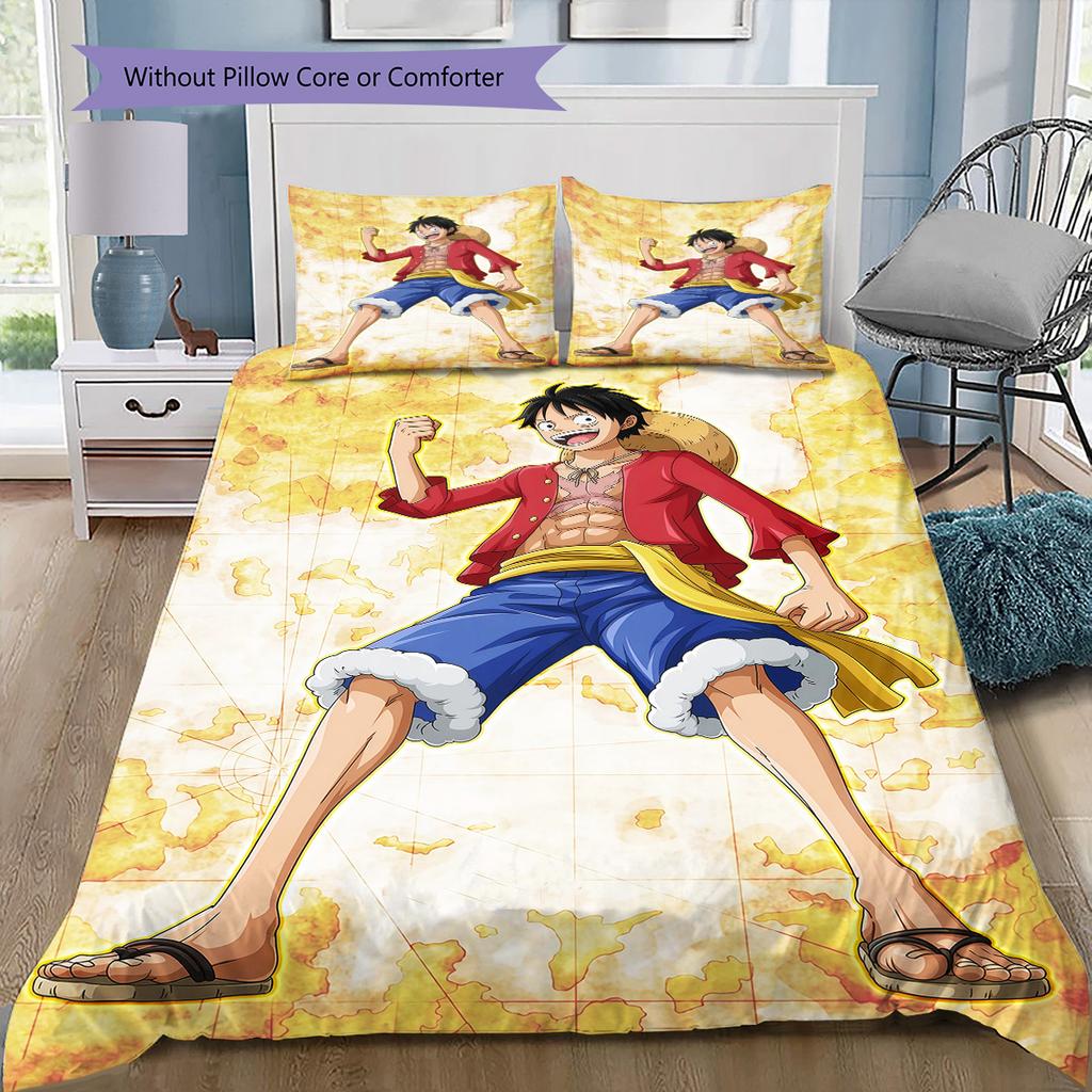 One Piece Monkey D Luffy Pattern Bedding Quilt Set Quilt Cover Pillowcase Home Birthday Gift(1 * duvet cover + 2 * pillowcase, without core)