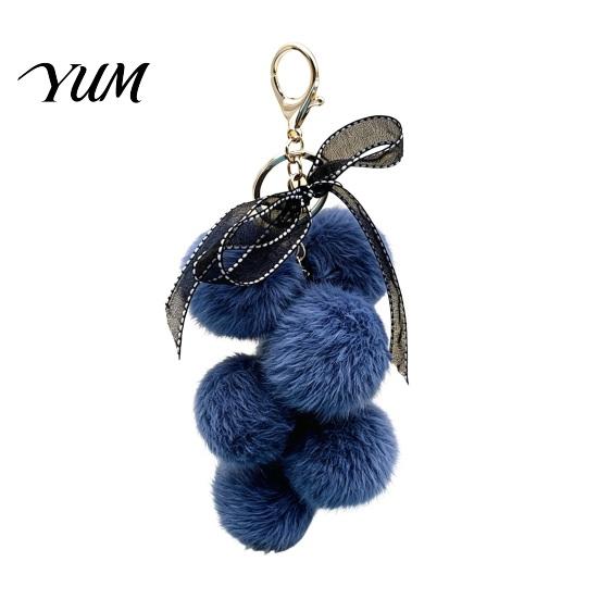 Grape Cluster Bag Charm Plush Keychain for Handbags, Fuzzy with Fruit Handbag Accessory Bow, Decorative Fluffy Ball Keyring Backpacks and Purses