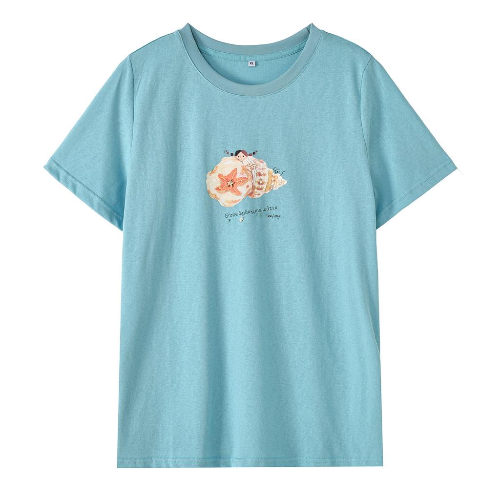 Large size loose cartoon small conch print T-shirt 2026 summer new versatile age-reducing top 264900