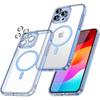 Case for iPhone 15 with Magnetic Circle, Shockproof Hard Case Blue Outline + Tempered Glass Camera Protection