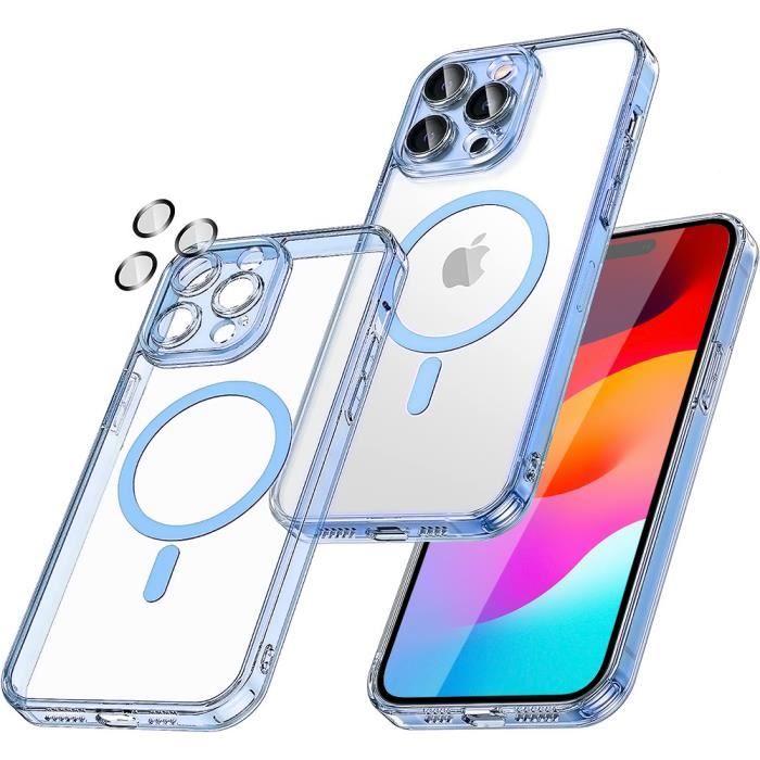Case for iPhone 15 with Magnetic Circle, Shockproof Hard Case Blue Outline + Tempered Glass Camera Protection