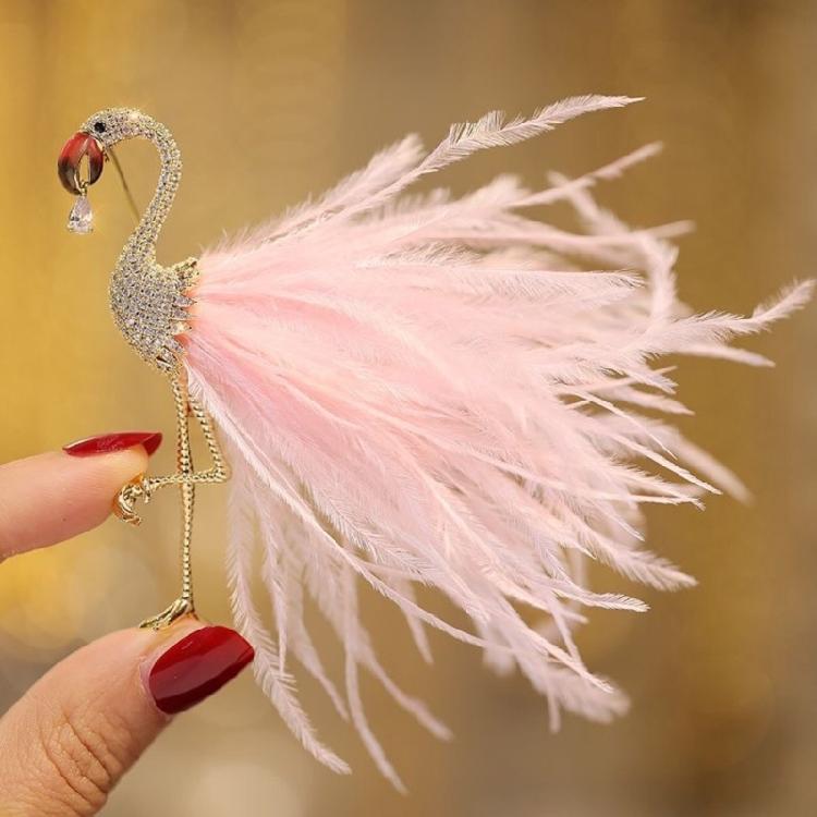 Handcrafted Sparkling Rhinestones Flamingo Pin With Feather Accessory Clothes Decoration For Party Or Casual Occasions