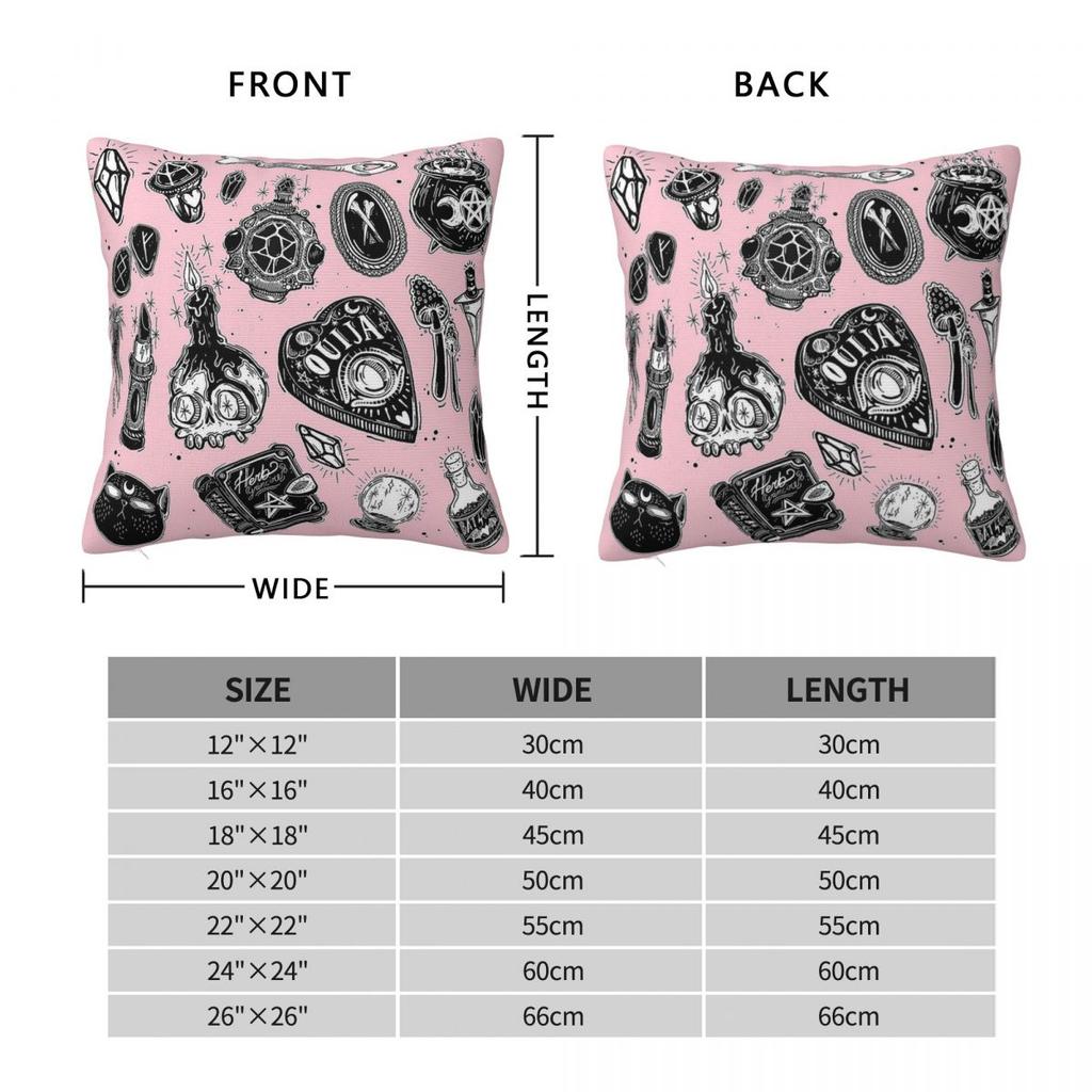 Witchy Spooky Square Pillowcase Polyester Linen Velvet Printed Zip Decor Pillow Case Room Cushion Cover