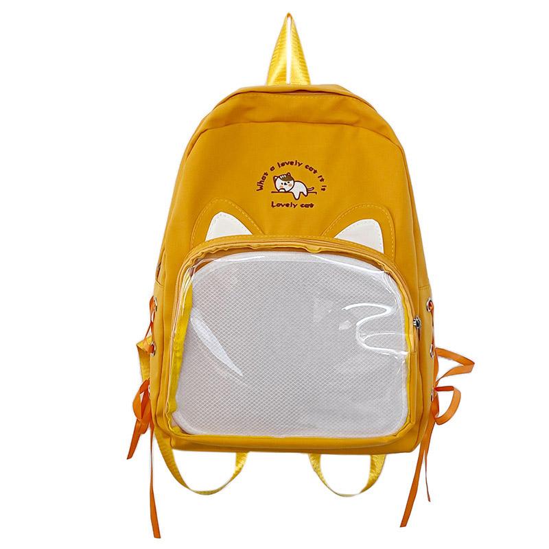SCIONE New Transparent Schoolbag Large-capacity Contrast Ridge Protection Backpack Two-dimensional Cute Cartoon Cat Backpack