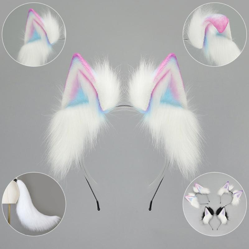 Realistic Cats Ear Hairband With Plush Hairband Gradients Color Design For Women Girls Cosplays Event Themed Parties