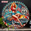 Винтажная жестяная табличка Route 66 Ретро Девушка Пин-ап Флаг Классический Автомобиль Металлическое Настенное Искусство Декор