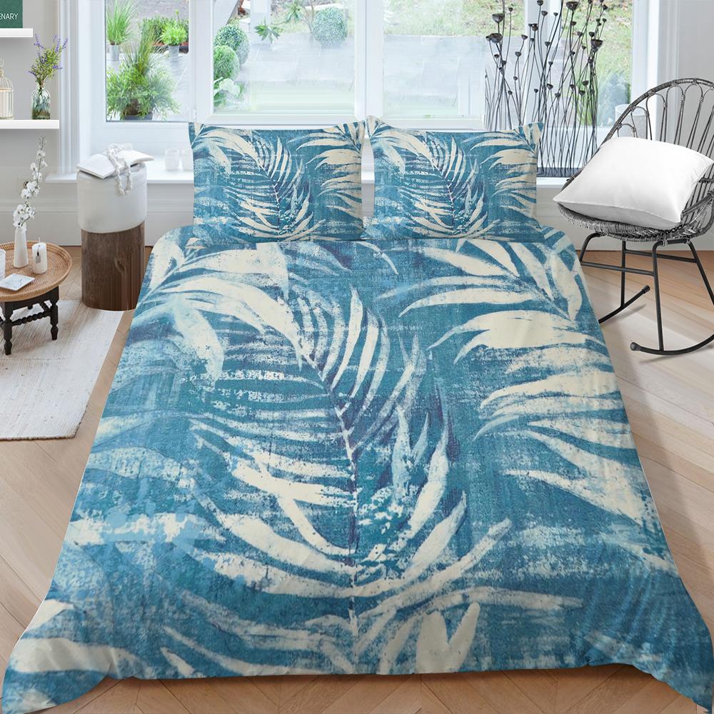 Family Bedding Single Double Bed Full Size Plant Printing Series Bedding Leaf Pattern Pillowcase and Quilt Cover Washable Home Decoration