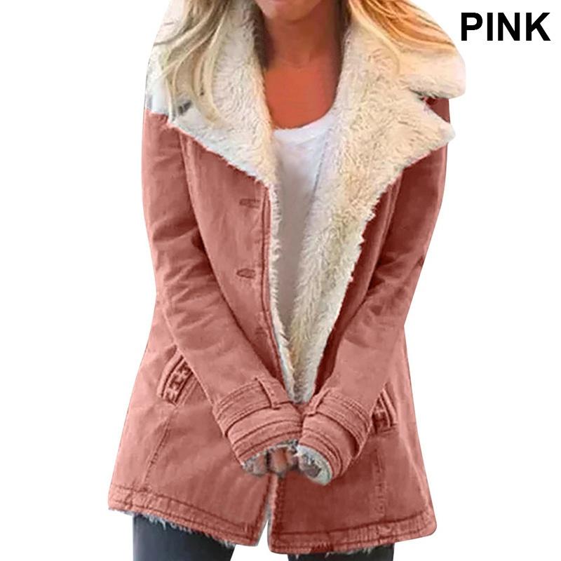 Женские осенне-зимние теплые куртки с отложным воротником на подкладке из искусственного меха, женская мода, толстые куртки с лацканами, верхняя одежда с пуговицами, большие размеры