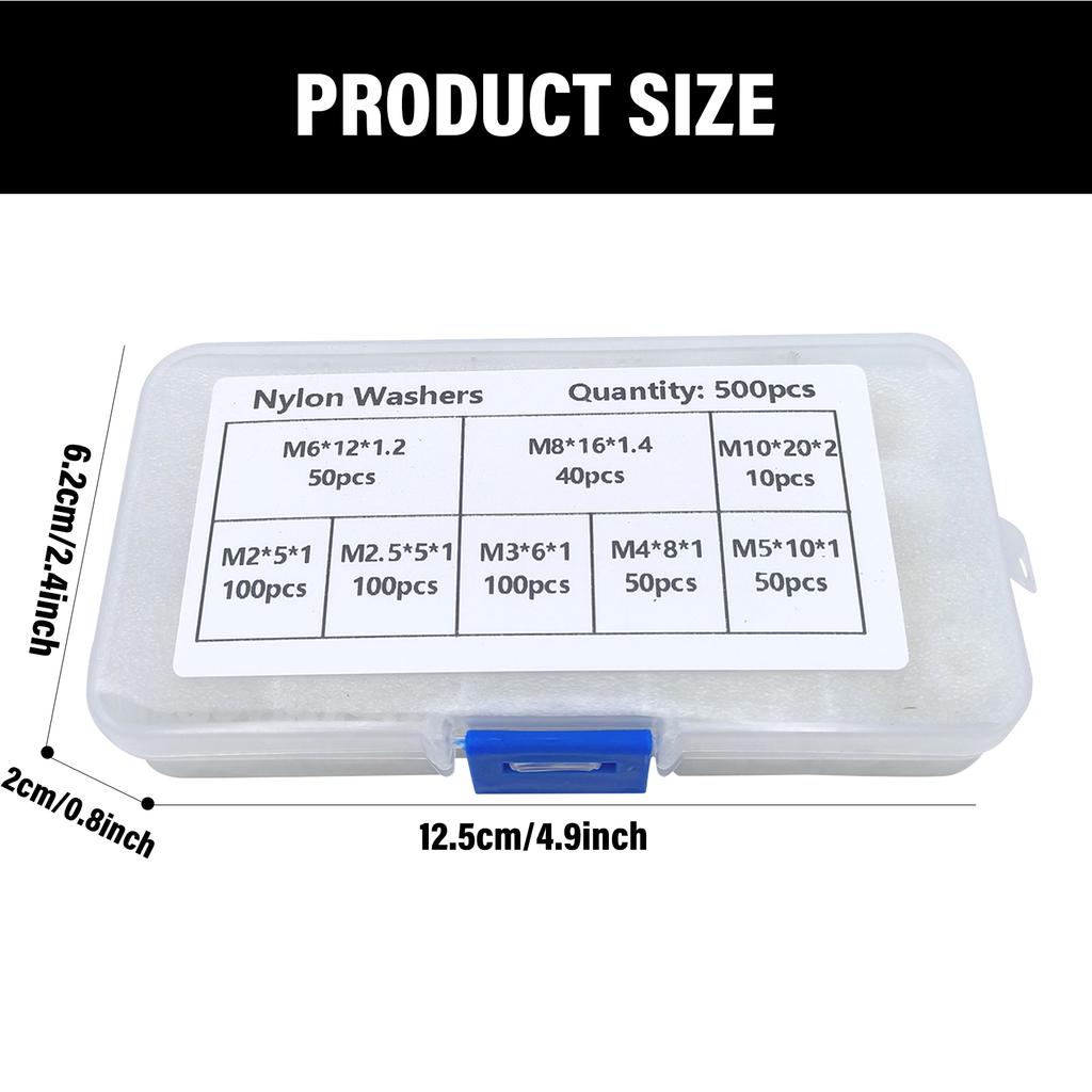 Set of 500 Nylon Flat Pads Nylon Flat Washer Assortment with Box for Furniture Hardware in Home Renovations Projects