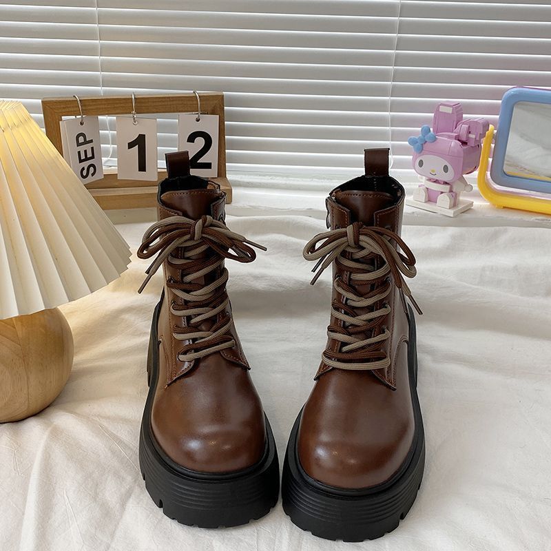 Короткие сапоги на толстой подошве в британском стиле, осень 2024 г., новые, ретро, универсальные, нескользящие, женские короткие сапоги, Zapatos De Mujer