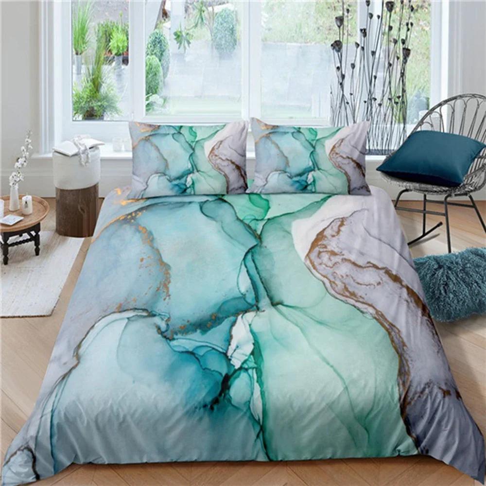 Пододеяльник Chic Marble Duvet Cover Microfiber Mint Gold Glitter Turquoise Комплект постельного белья Abstract Aqua Blue Quilt Cover Single Twin Full Size