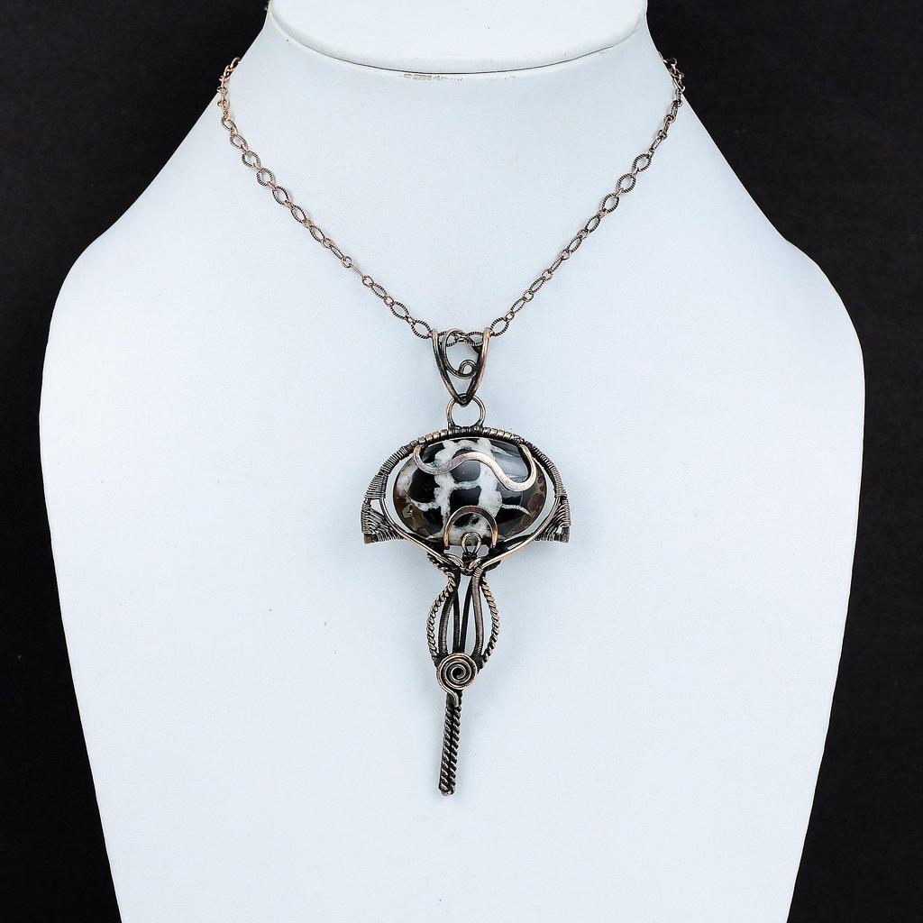 Подвеска из окаменелости в виде трещины в марокканской грязи, обернутая медной проволокой, ручная работа, медная бижутерия, подвеска для женщин, изящные драгоценные камни, свадебный подарок