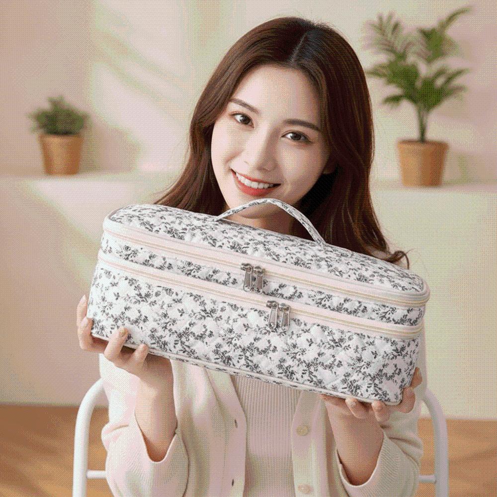Quilted Cotton Hair Dryer Bag Leopard Print Curling Iron Organizer Blow Dryer Pouch Beauty Lovers