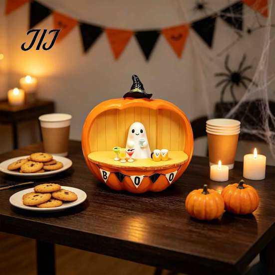 Halloween Pumpkin Bar Ornament Counter Figurine, Cute Ghost Bartender Mini Spooky Tabletop Figurine Scene Statue, Desktop for Home Party Display
