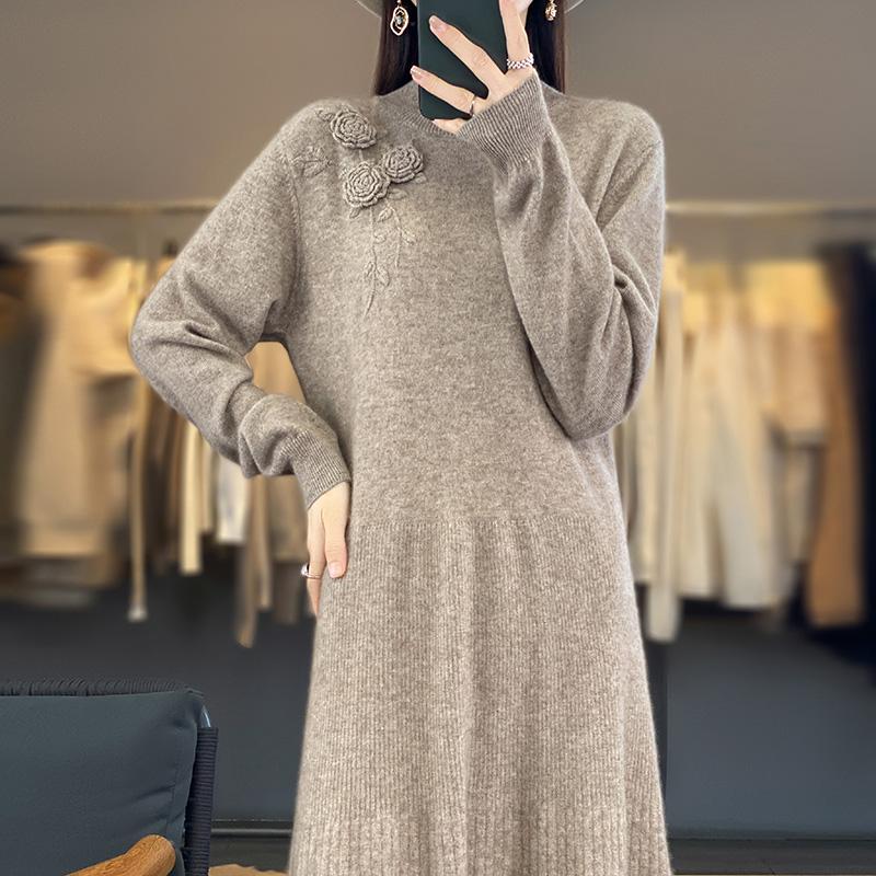 Женское кашемировое платье Qinghe кашемир 70% шерсть 30% кашемир женское осенне-зимнее кашемировое платье мягкое и теплое