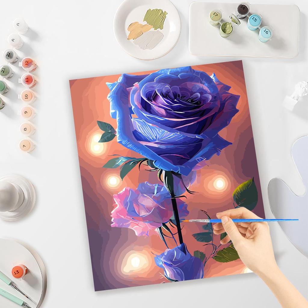 RUOPOTY Diy Painting By Numbers With Frame Blue Rose Acrylic Paint On Canvas Picture By Numbers For Adults Starter Kits 40x50cm